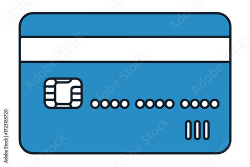 Blue credit card with chip and magnetic stripe, isolated on Transparent Background