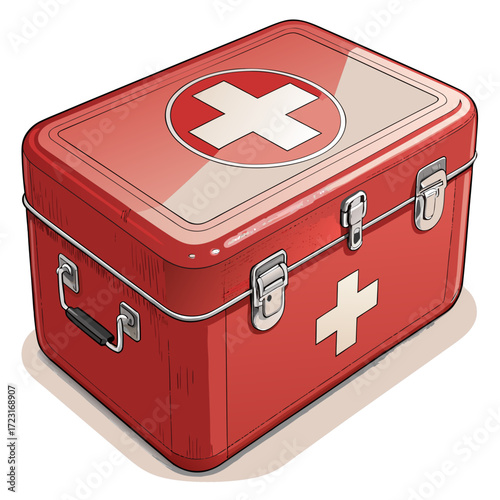 Red first aid kit, emergency medical box