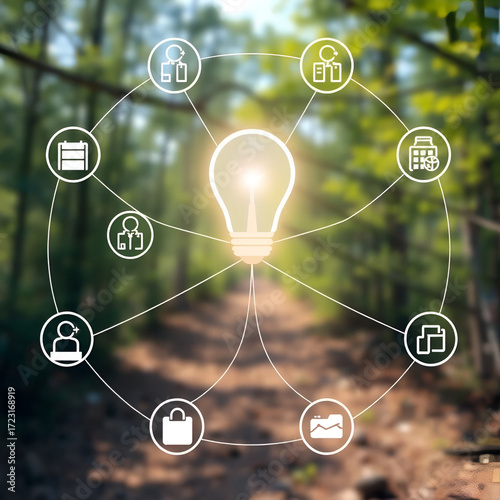 Energy Internet network structure and icons on natural background.