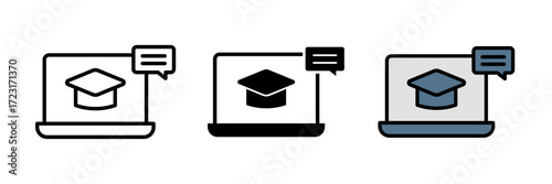 E learning icon set for apps and web designs. stroke, filled and colored.