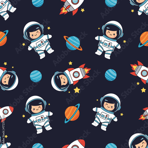Cute cartoon astronauts rockets and planets in space Perfect for childrens designs and educational content