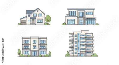 Illustration of four different types of houses vector design