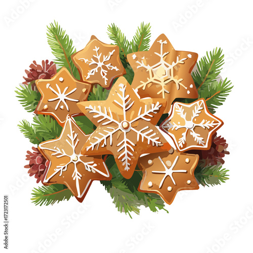 Christmas gingerbread cookies with fir branches vector illustration design
