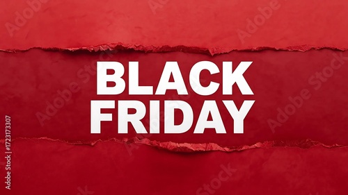 Bold white font reading 'Black Friday' against a background of torn red paper.