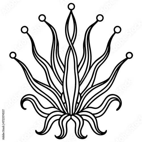 Stylized black outline illustration of an abstract floral or tentacle design