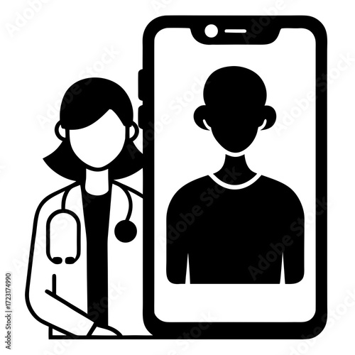 Doctor consulting patient remotely via video call on smartphone screen