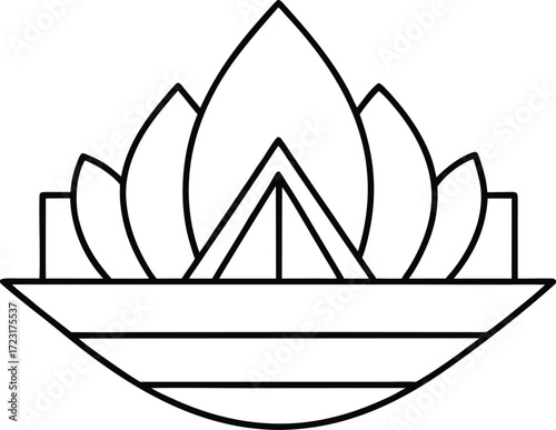 linear sketch of floating lotus temple complex