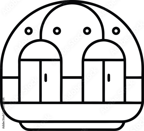 minimalist capsule hotel pods line art