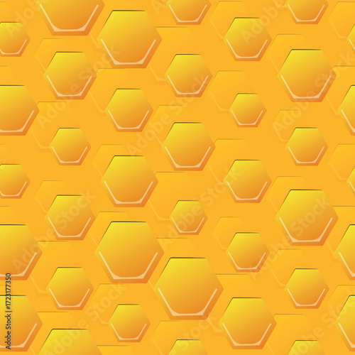 Seamless hexagon pattern with honeycomb. Vector illustration, geometric texture. Design for invitation, cards, textile, fabric. Doodle style.