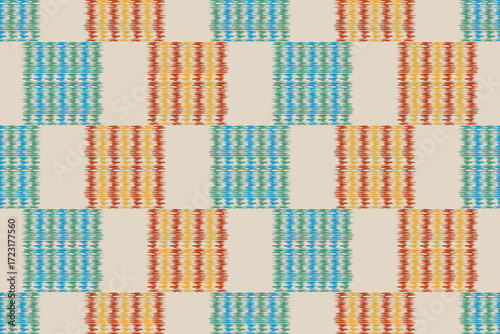 Seamless ikat abstract geometry pattern with Striped Textured Distressed squares background. Uzbekistan ikat abstract ethnic design. abstract background for textile design, wallpaper, textile, art