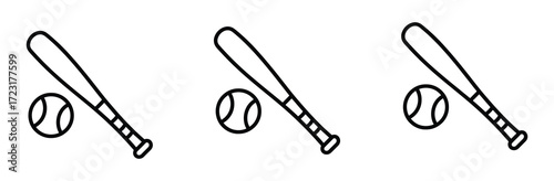Vector art of baseball bat and ball, depicting sports equipment used in baseball games, representing recreation, competition, and athletic activity for players