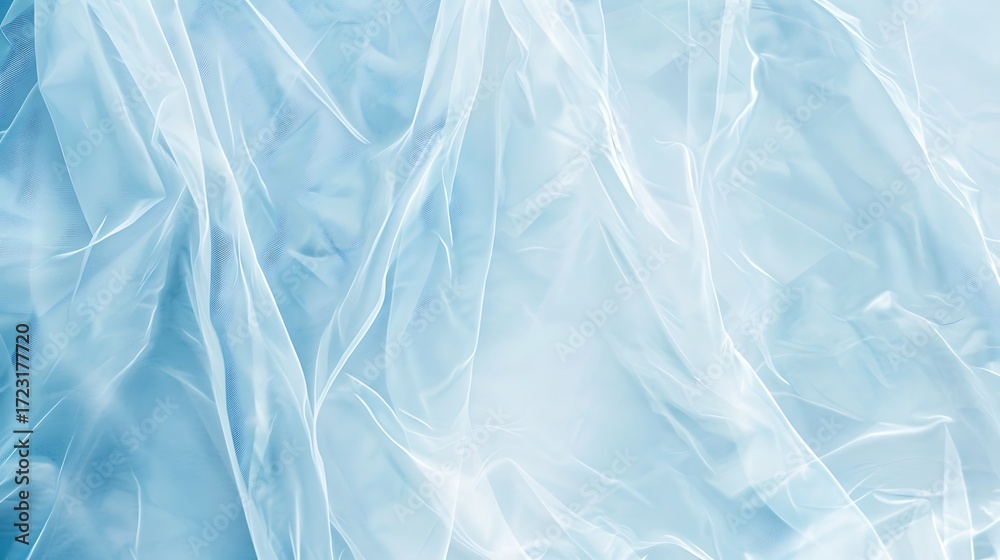 Fototapeta premium Translucent Light Blue Wrinkled Plastic Sheet Creating Soft Textures and Patterns for Diverse Creative Projects
