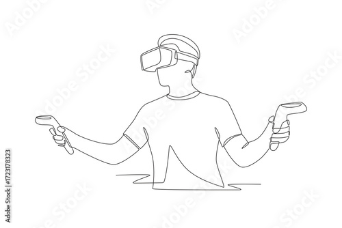 Multiplayer vr shooter concept one-line drawing