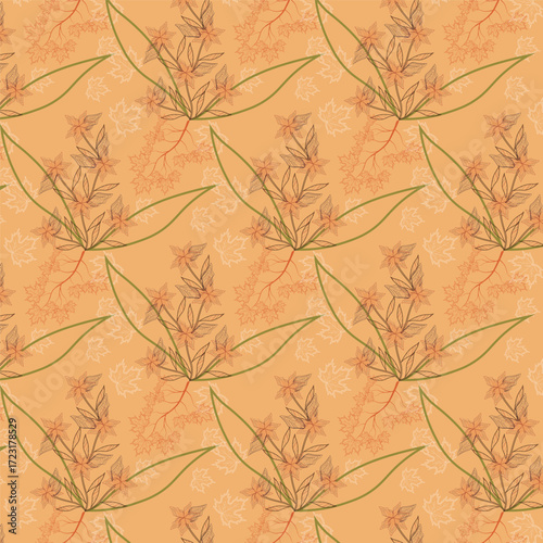 Print autumn_floral_line_art_seamless_pattern