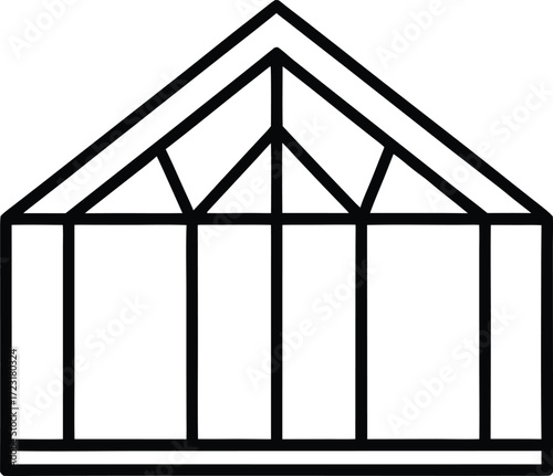 minimalist glasshouse villa line art
