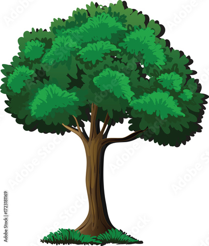 A single hand-drawn style tree with detailed canopy and simple grassy base.