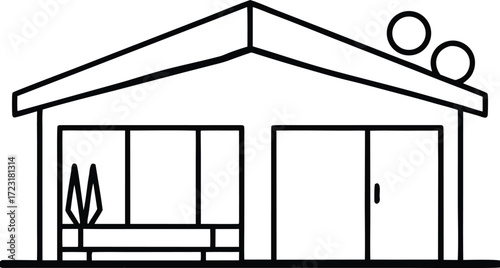 minimalist open air villa line art