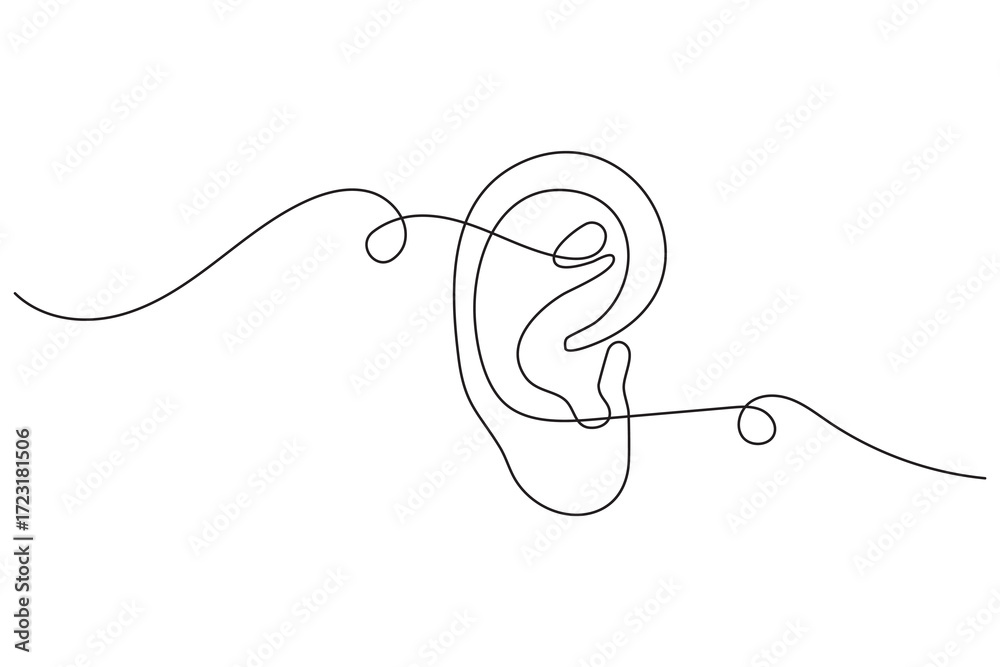 Obraz premium Ear minimalist one line drawing abstract continuous outline isolated elegant art style illustration design