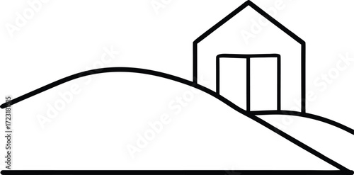 minimalist mountain villa outline line art