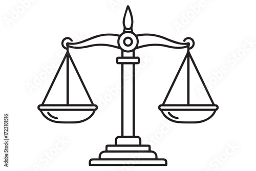 Black and white illustration of a justice scale isolated on Transparent Background