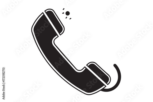 Black silhouette of a classic telephone handset with a curly cord isolated on Transparent Background