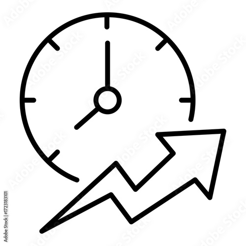 Conceptual icon of a clock with an upward arrow. Symbolizes productivity, time efficiency, and improving performance for personal growth.