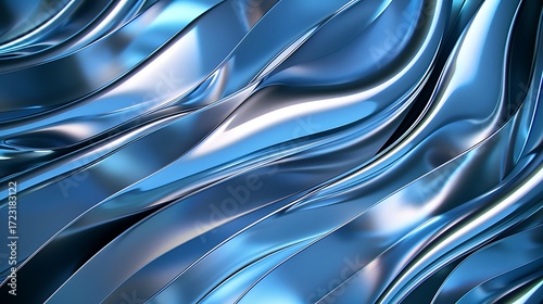 Abstract Flowing Blue Metal Texture With Reflections and Curves for Modern Designs and Creative Backgrounds