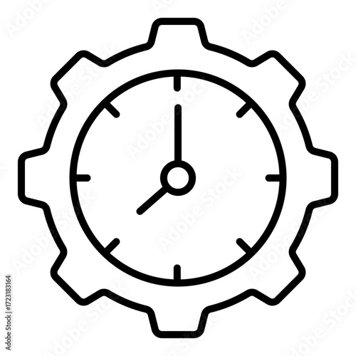 Conceptual icon of a clock within a gear. Symbolizes time management, planning, and effective scheduling for personal growth and success.