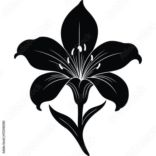 Black and White Lily Flower Silhouette floral botanical plant design element illustration vector graphic monochrome nature simple