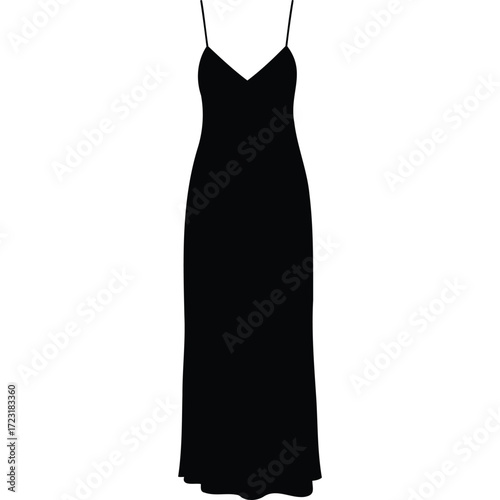 Black Maxi Dress Silhouette, Simple Elegant Sleeveless Gown fashion clothing apparel vector illustration graphic design