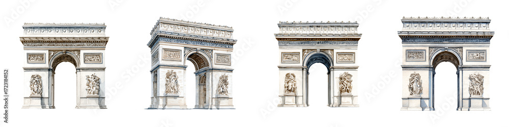 Obraz premium Arc de Triomphe - Paris Architecture Variations on White Background