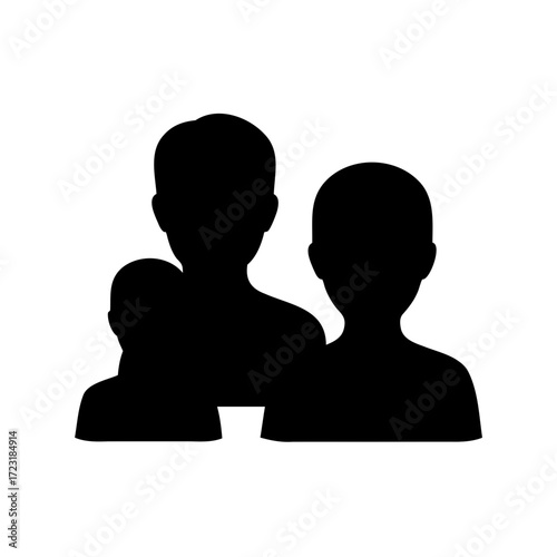 Black silhouette of three people standing together on a white background