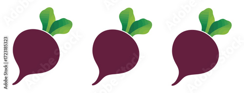 Vector art of three vibrant beet illustrations, showcasing the root vegetables distinctive shape and color, perfect for culinary or agricultural themed designs and educational materials