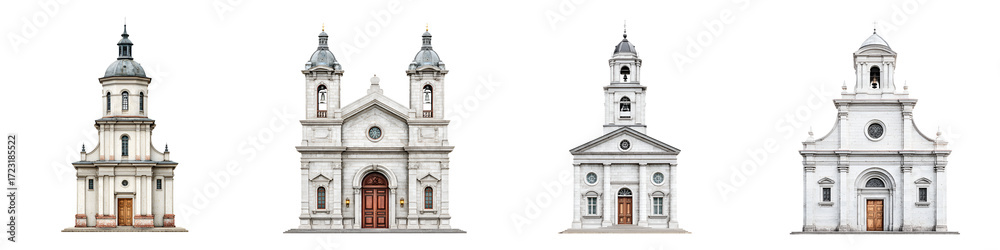 Fototapeta premium Classic Church Facades: Watercolor Architecture Collection