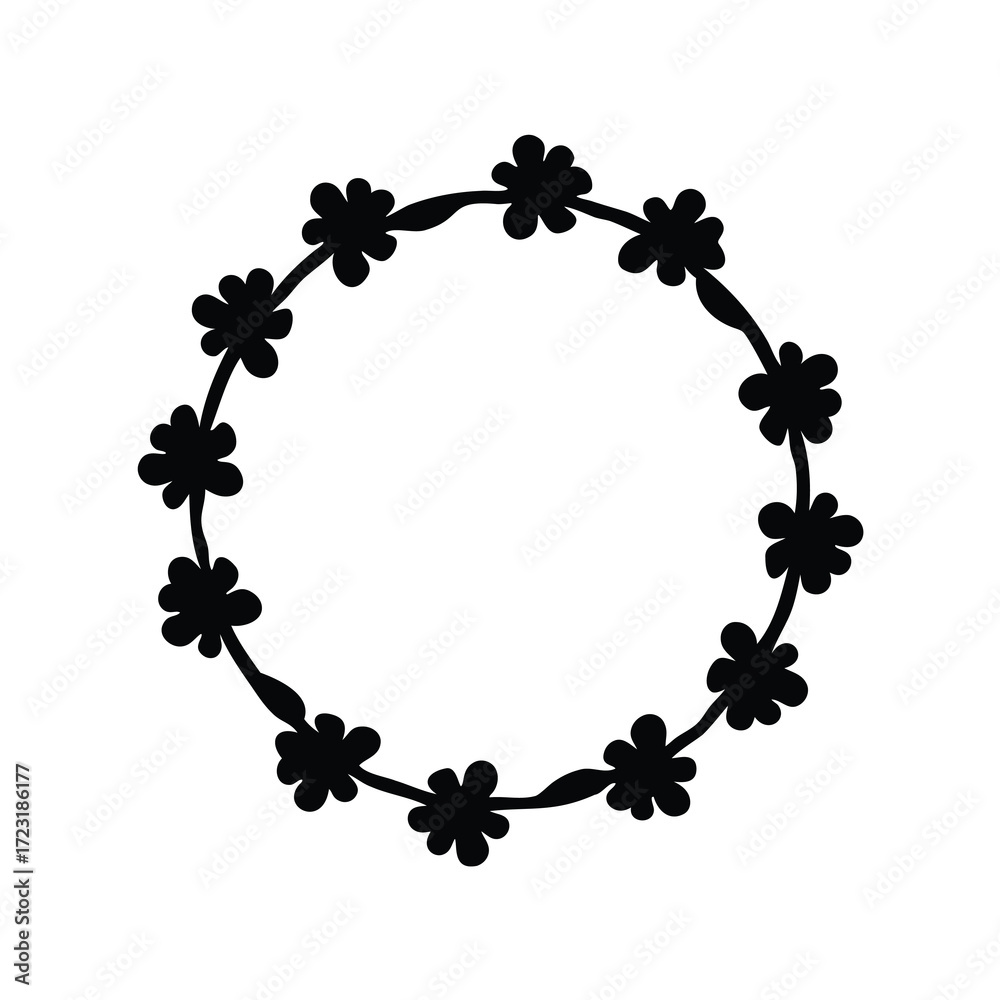 Fototapeta premium Elegant floral wreath with abstract blossoms, a minimalist black and white design