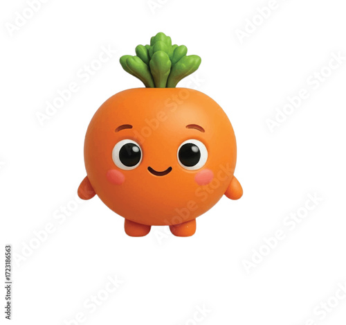 Adorable cartoon carrot character with big happy eyes and rosy cheeks, perfect for educational content and cheerful designs.