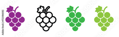 Grape icon. Grape icon set. Grape Icon Food Fruits. Different wine grapes. Bunch of grapes in simple flat style. Grape symbol and sign. Vector illustration