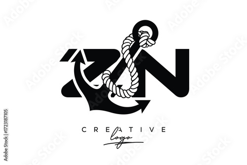 ZN Creative Monogram Latter Logo with Anchor and Rope Design Minimalistic Logo Design