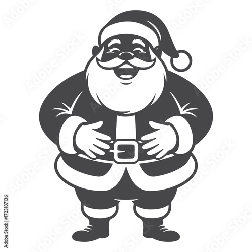 Cheerful Santa Claus Hands on Belly Silhouette Vector