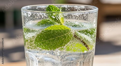 Mint drink in glass.