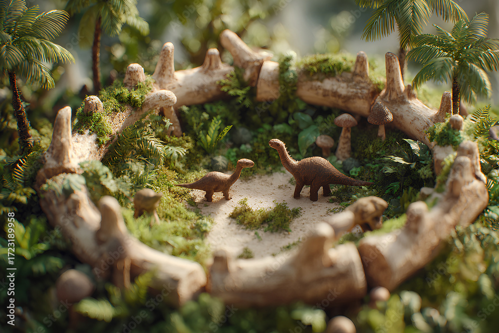 Obraz premium ジャングルと恐竜たち（3D） 