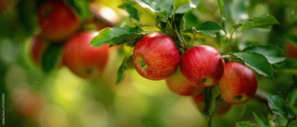 Obraz premium The Apples Hanging on a Branch in a Sunlit Orchard