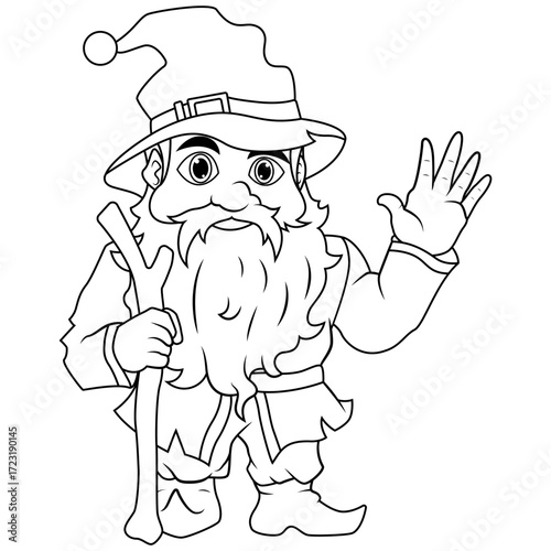 Friendly Wizard Greeting Line Art