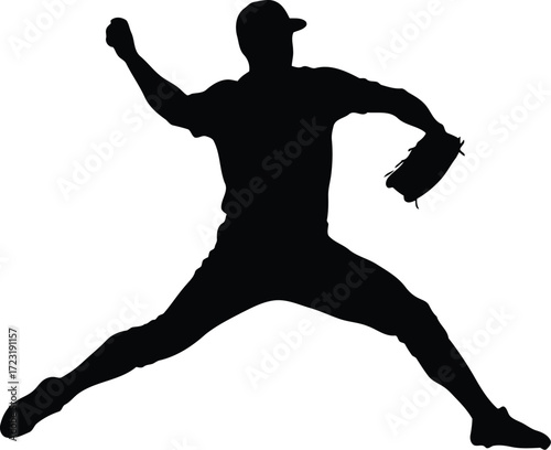 Baseball pitcher silhouette dynamic action shot sport athlete vector