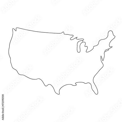 Outline map of the United States with clear borders and no fill  