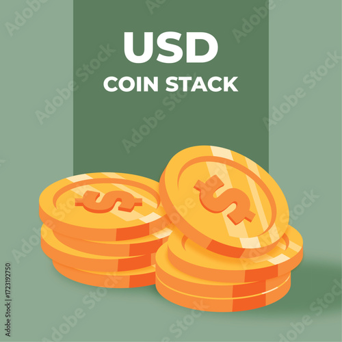 Flat usd dollar golden coin stack