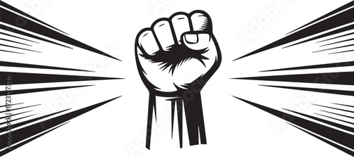 Vector art of raised fist in black and white for solidarity