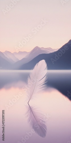 Feather is floating on the surface of a lake