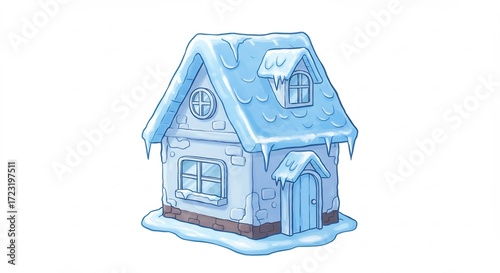 凍える小家 優しい水彩画風 冬景色. AI Generated