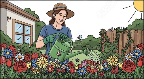 Watering Flowers. (1)